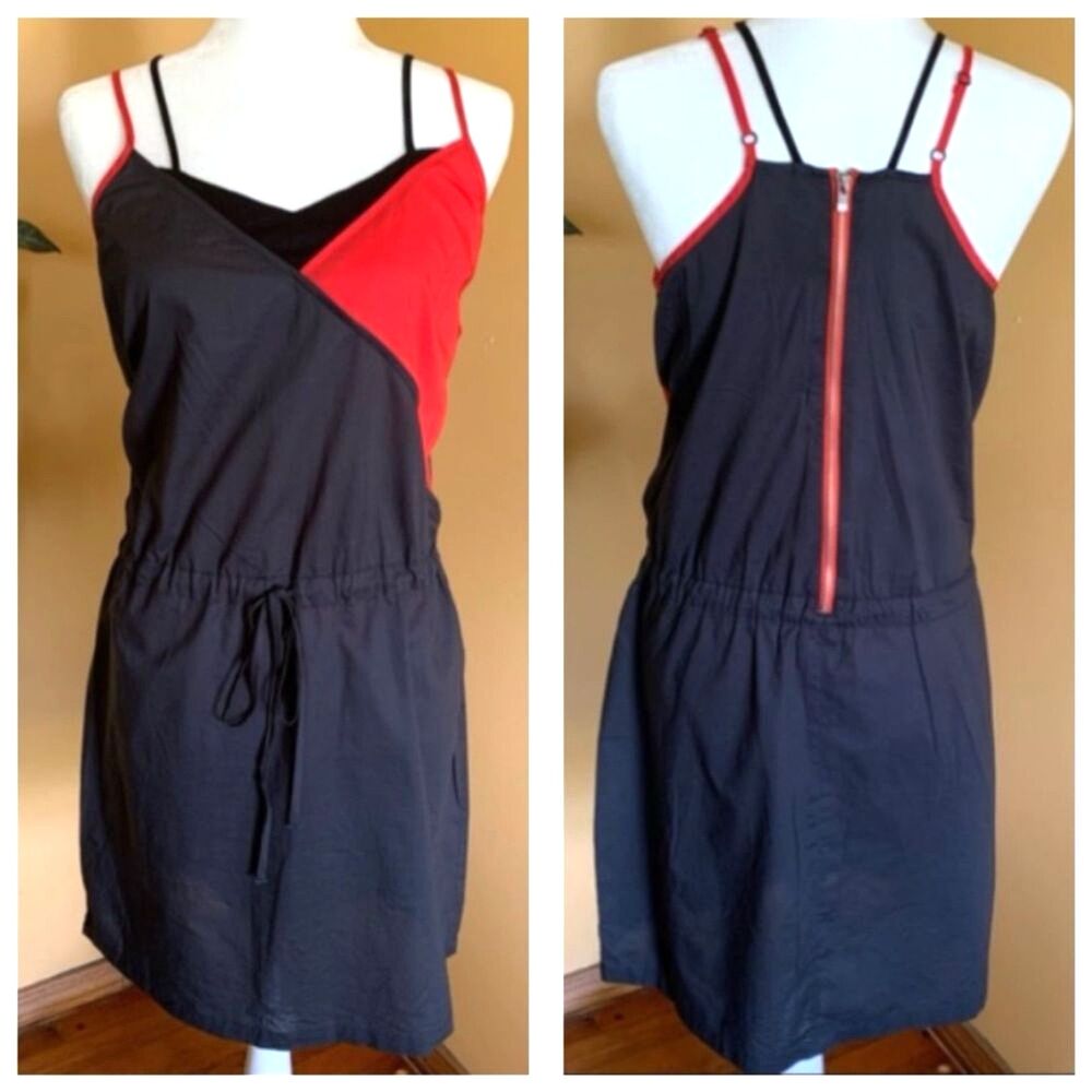 Go International Summer Black Red Dress Size L Sleeveless Cotton Mini Dress